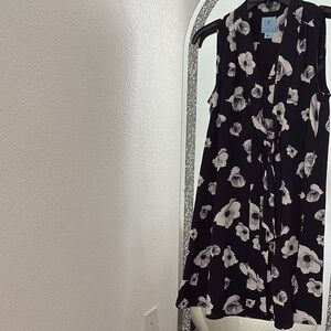 CeCe Black and White Floral Midi Dress